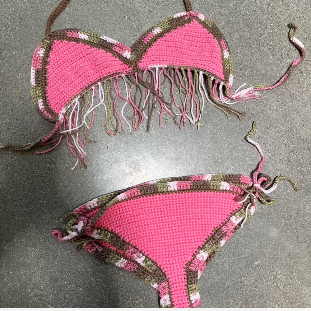 Vintage handmade Pink crochet bikini set